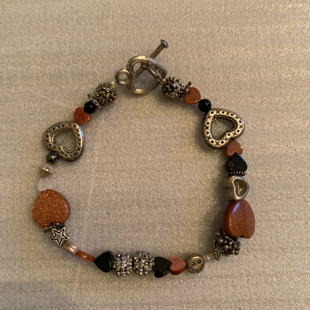 Cute bracelet natural stones & silver charms